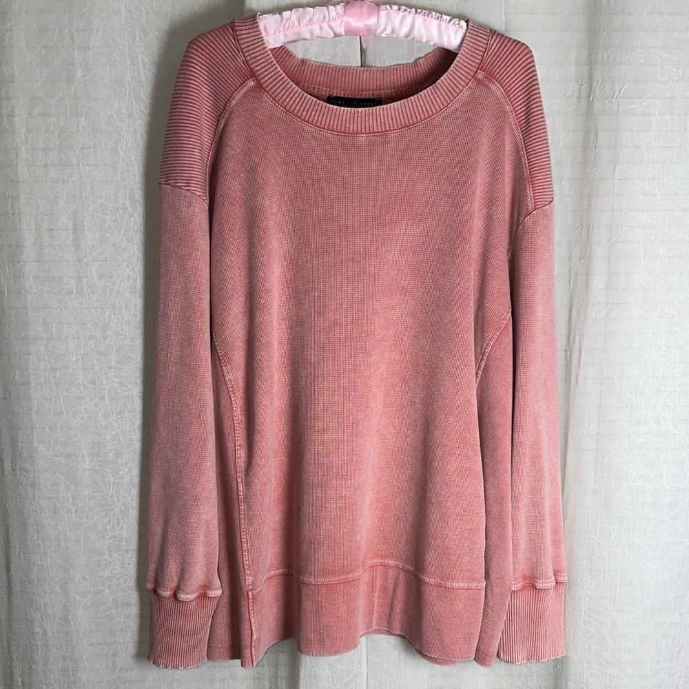 JANE + DELANCEY 3X Pink Vintage Stone Wash Scoop Neck Moto Waffle Knit Top